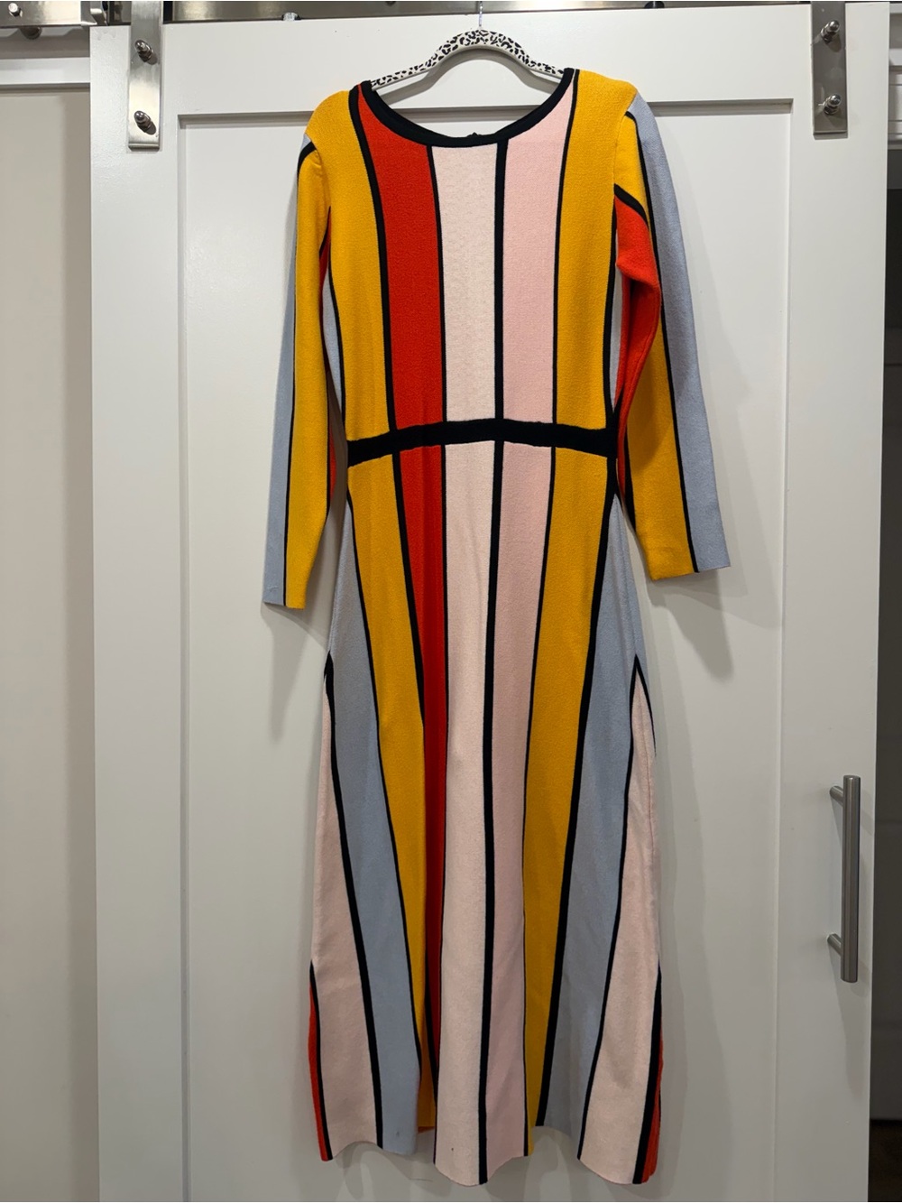 LQ Knits Women’s Size S Multicolor Striped Knit Midi Sweater Dress Round Neck